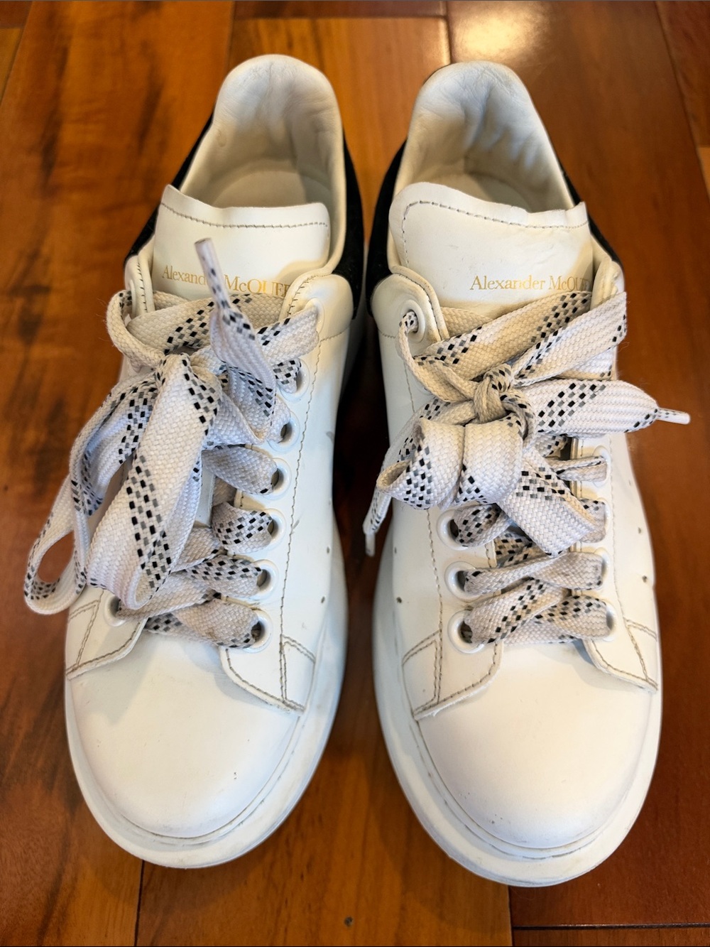Alexander McQueen White Leather Platform Sneakers with Black Heel